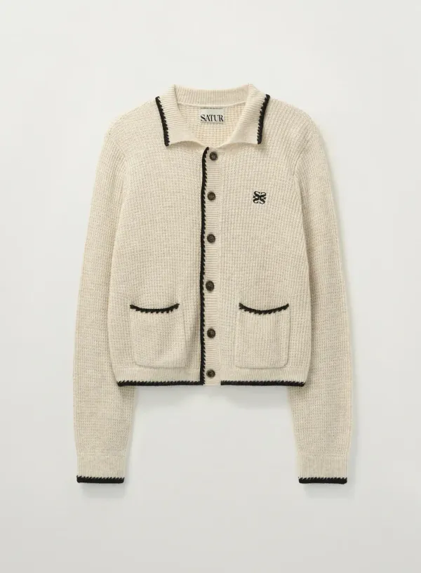 (W) Bluff Raccoon Collar Knit Cardigan - Cream