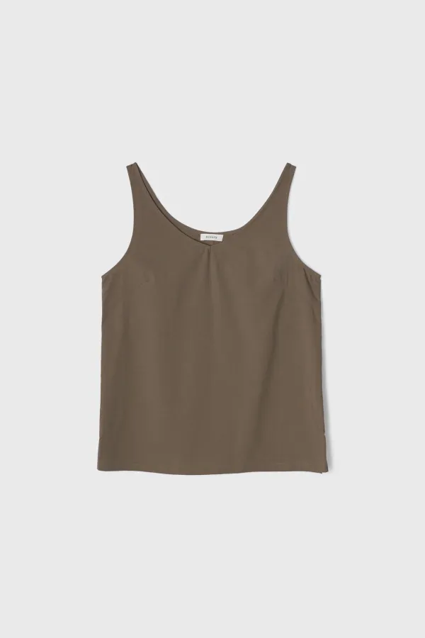 Airy Cotton Sleeveless Top (Brown)