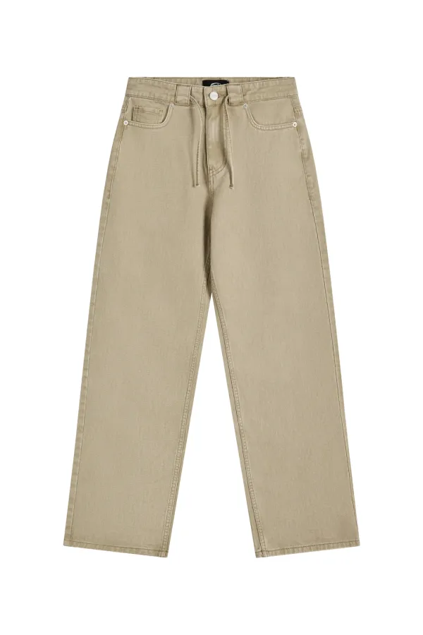 (W) DRAWSTRING COTTON JEANS-BEIGE