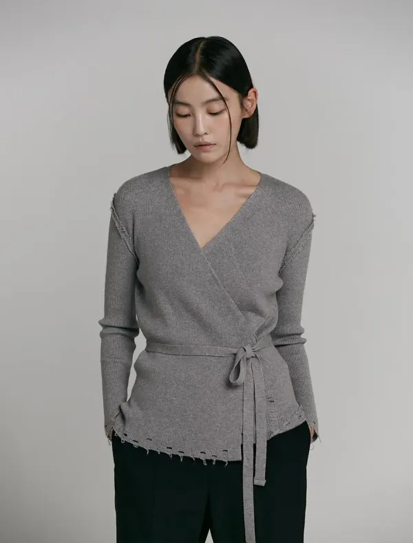 DAMAGED WRAP KNIT [GREY]