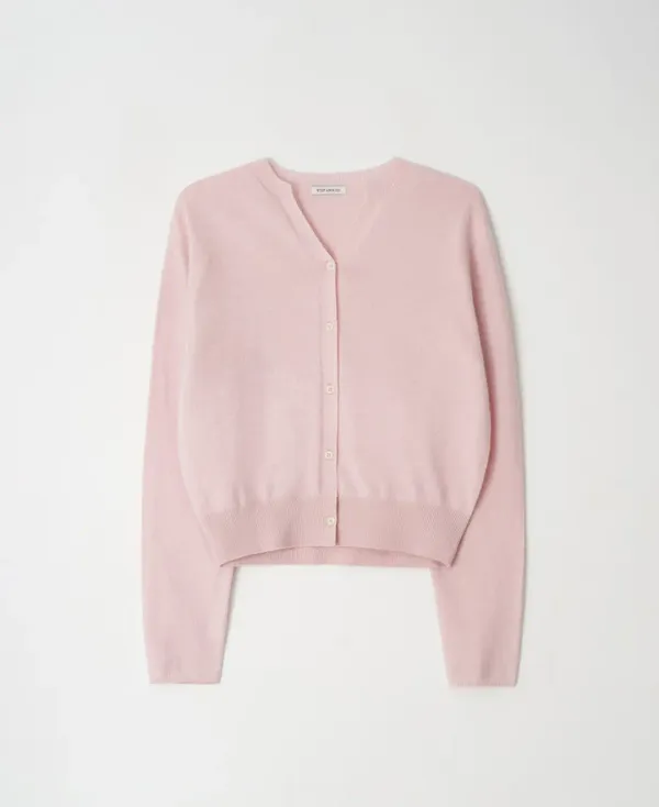 Cashmere whole garment round cardigan_BABY PINK
