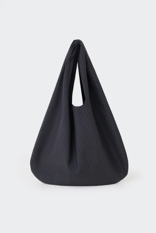 STRIPE SHIRRING SHOULDER BAG (GREY)