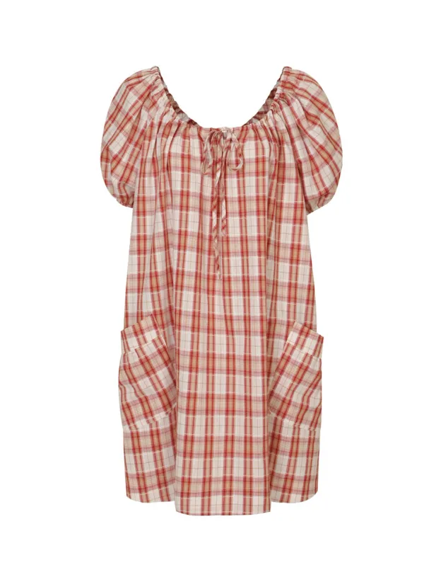 Hay Check Mini Dress  (Red)
