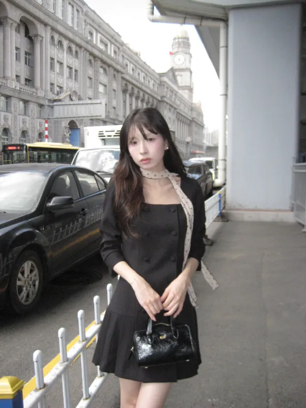 멜로이 더블버튼 원피스[BLACK]*오늘 출발