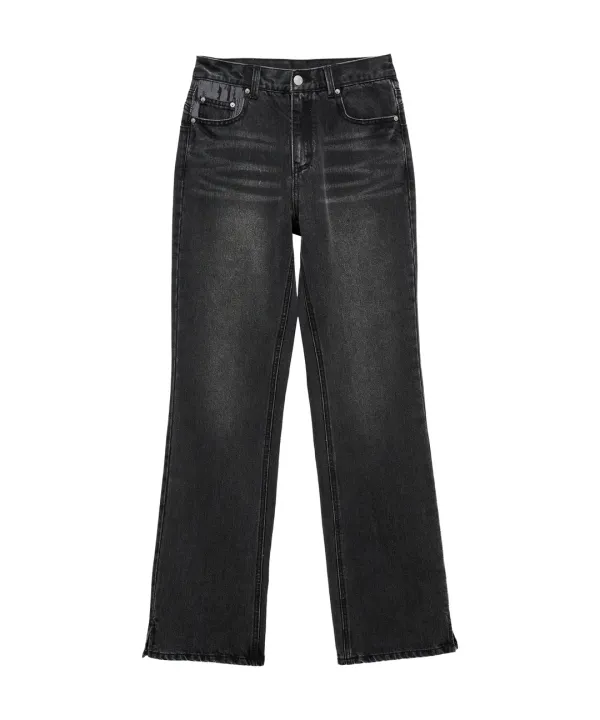 Katie Slit Straight Denim Pants-Black