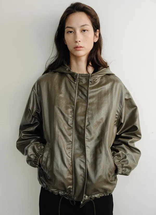 Morgan Hooded Leather Jumper (Khaki)