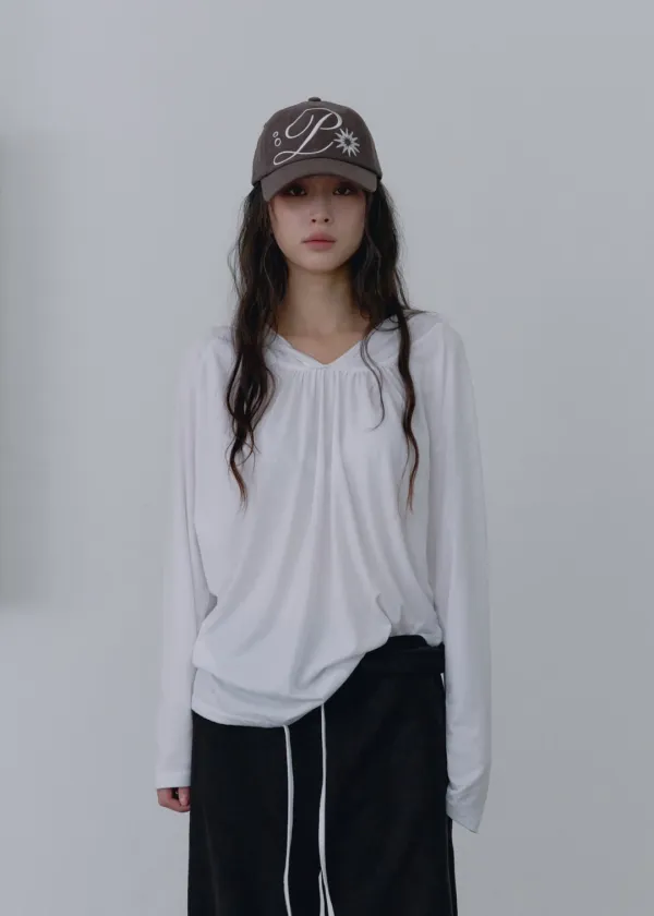 Front Shirred Hoodie_White