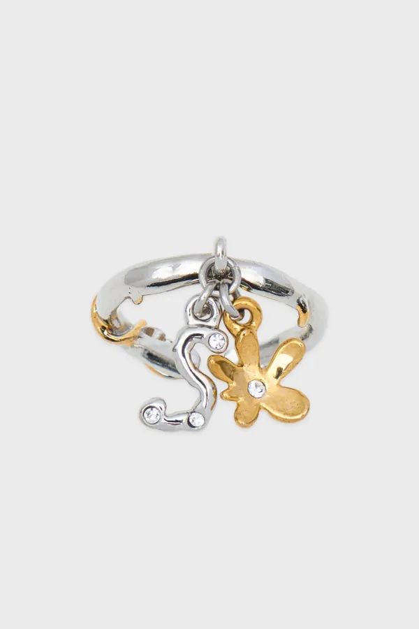 S Letter Charm Ring (Silver Gold)