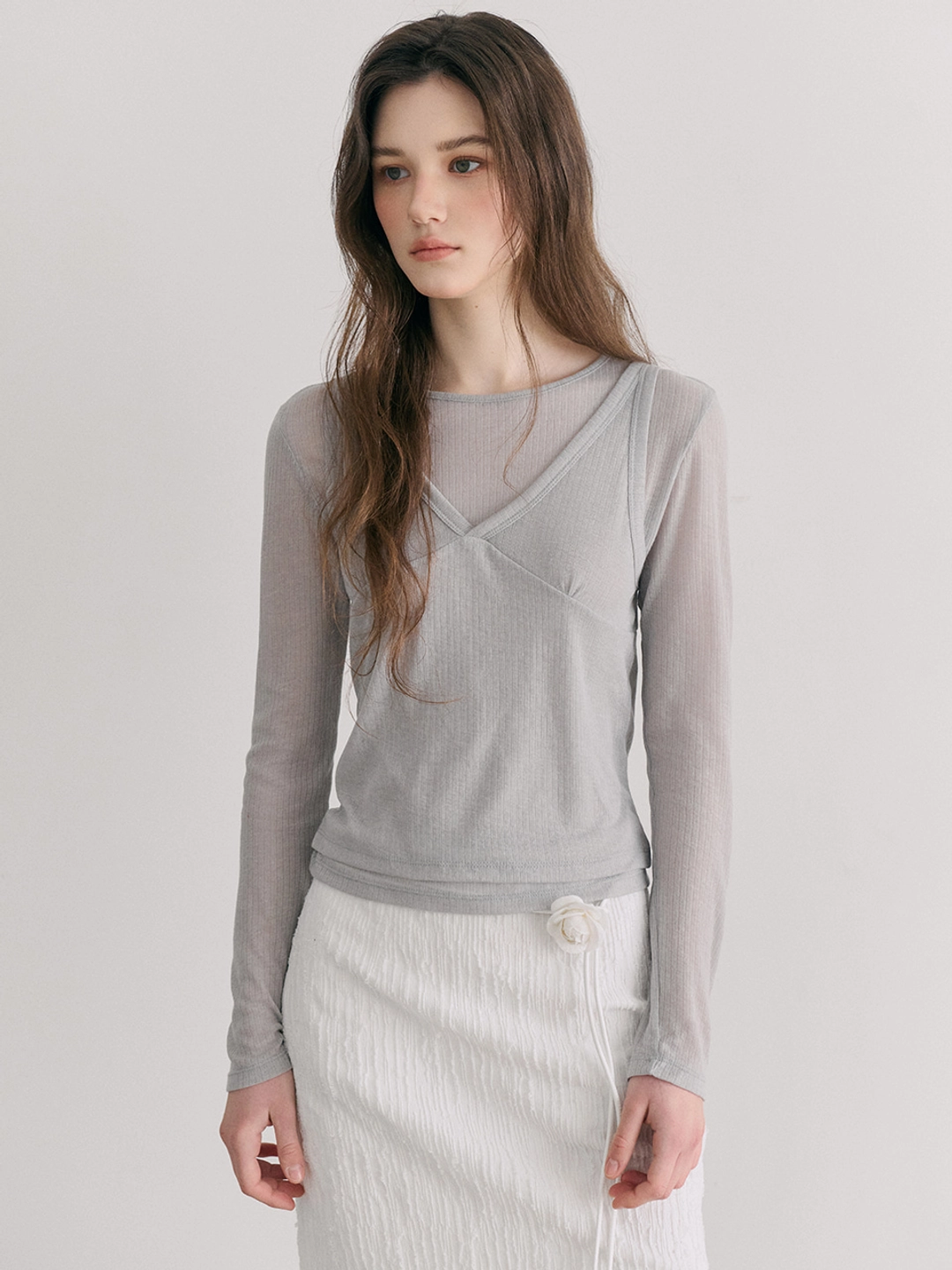 에트몽 Ribbed Layered T-Shirt SET, Light Grey 상품 이미지 1