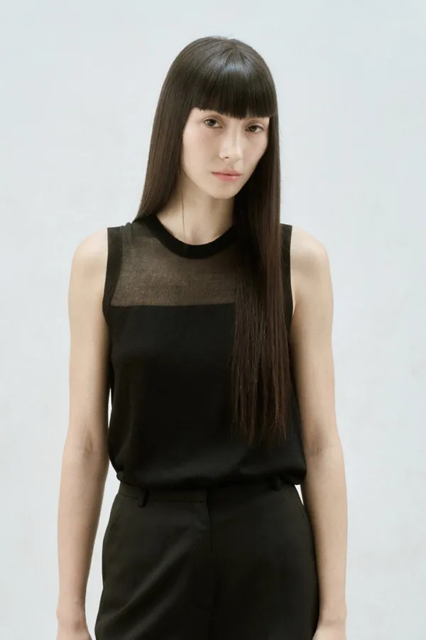 SHEER MESH SLEEVELESS TOP BLACK