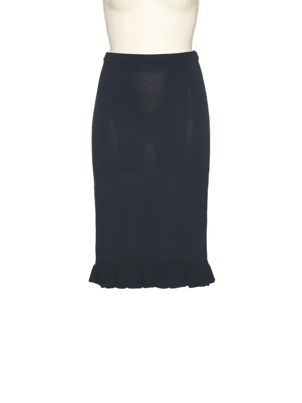 PS25 NAVY FRILL TRIM LONG KNIT SKIRT