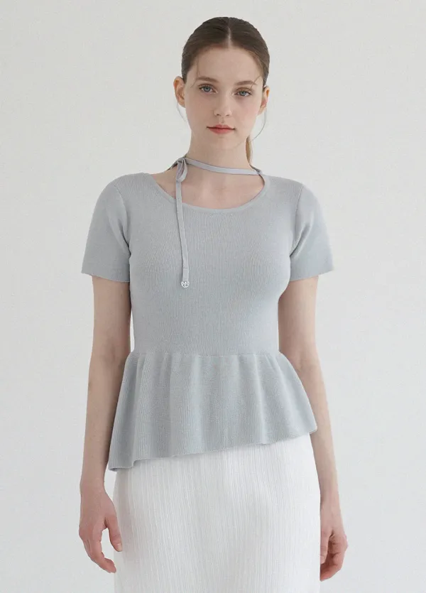 [44-120]  Sorinel Peplum Knit  소리넬 페플럼 니트 (여름-데일리룩-캐주얼룩-격식룩-출근룩-페미닌룩-체형커버-라운드넥-와이드넥-슬림핏-페플럼-니트티-스트랩-빅사이즈-자체제작)