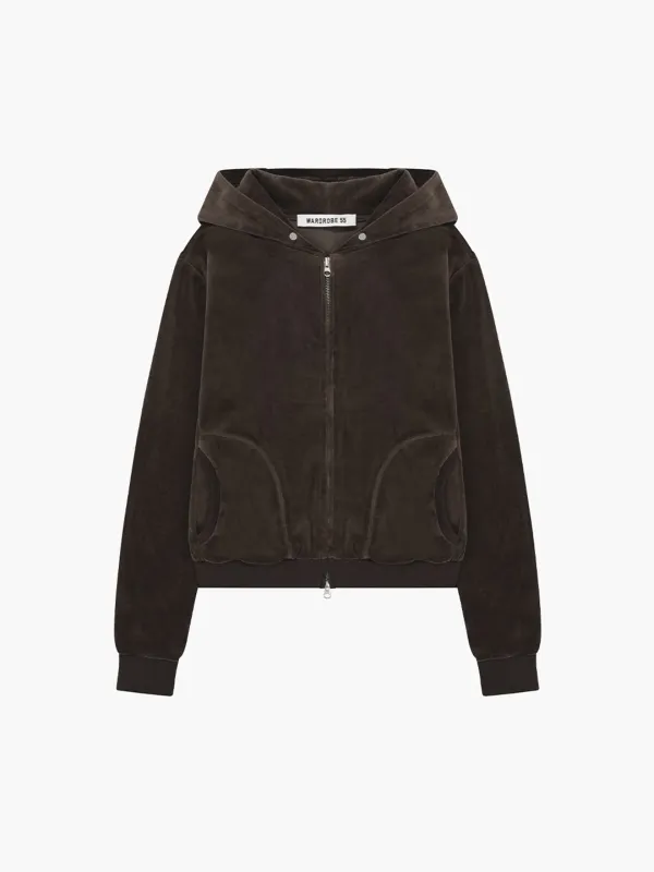 VELOUR HOOD ZIP-UP_brown