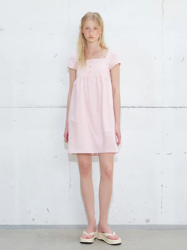 Square Button Mini Dress, Pink