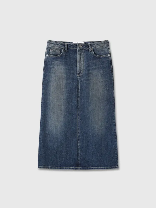(W) DENIM MIDI SKIRT_ WASHED MID BLUE