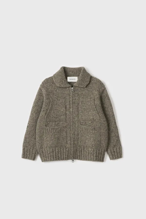 kids 4pockets zip-up knit cardigan (Brown)
