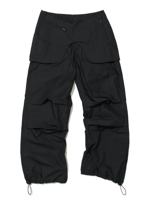 [WOMEN] BELTED LAYERED PARACHUTE PANTS_BLACK