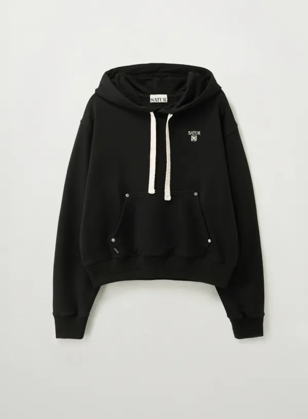 (W) Loren Small Logo Rivet Hoodie - Black