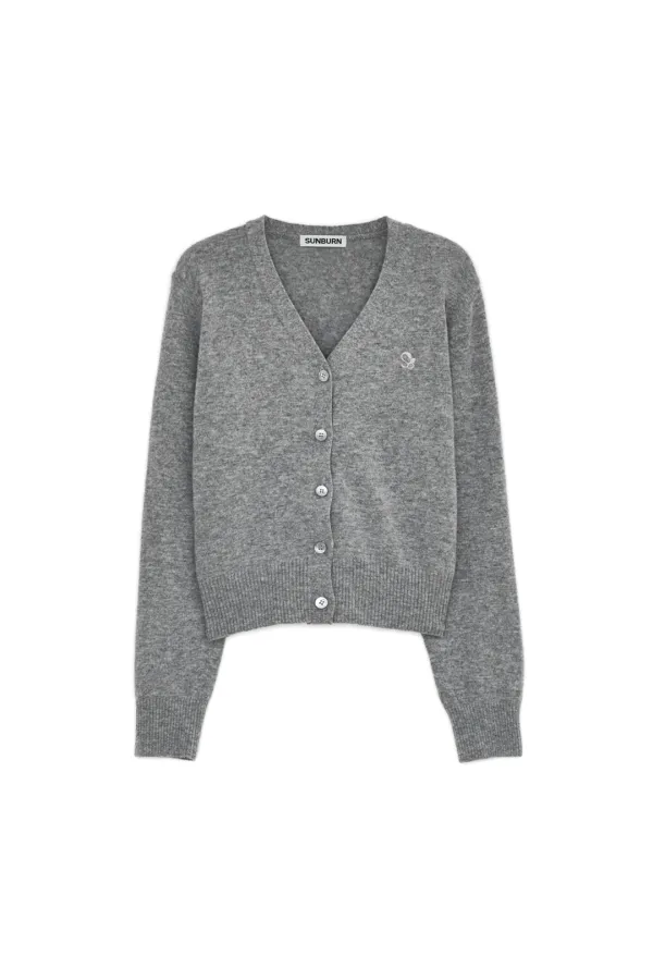 CASHMERE BASIC V-NECK CARDIGAN, MELANGE GRAY