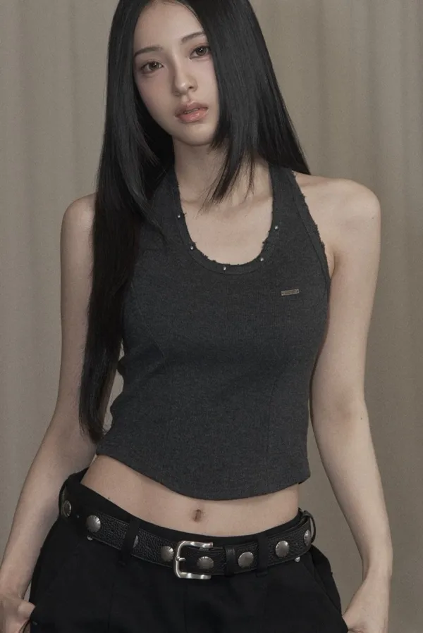 Damage Stud Halter Top (charcoal)