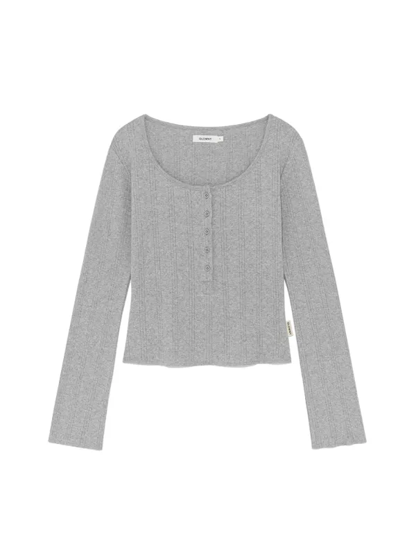 HONEY EYELET BUTTON LONG SLEEVE (GRAY)