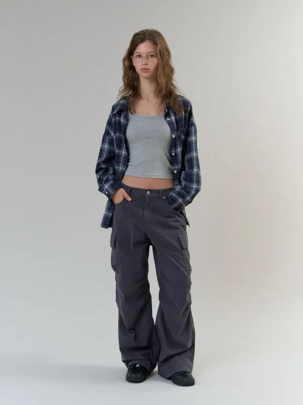 relaxed square check shirts (navy)