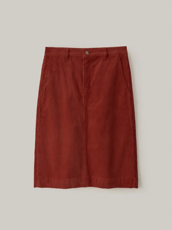 코듀로이 미디 스커트_brick red