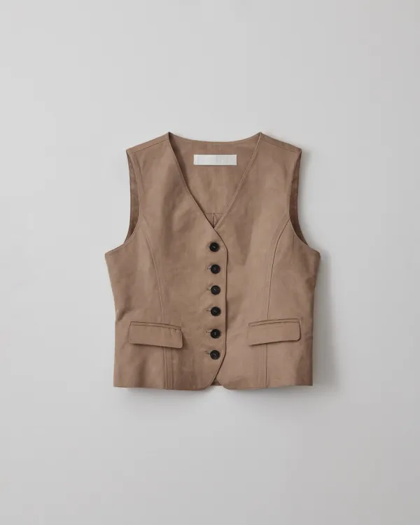 SUEDE SLIM DETAIL VEST_BEIGE