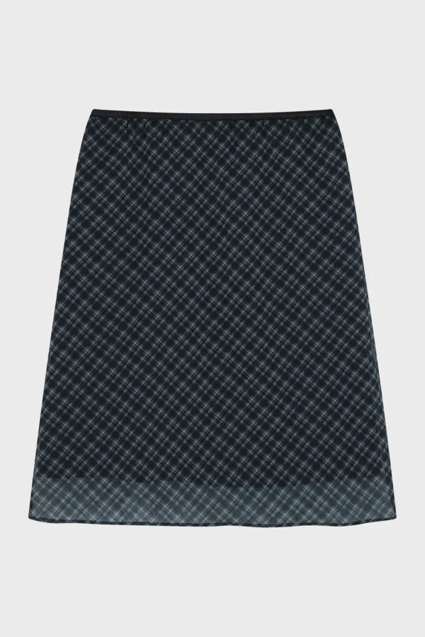 CHIFFON MIDI SKIRT (BLACK-CHECK)