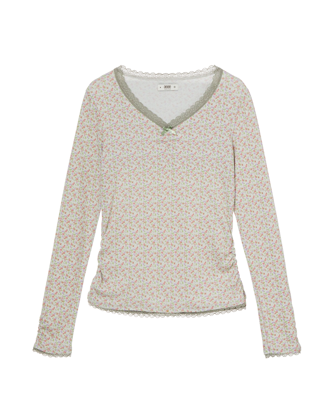 에이이에이이 FLOWER V NECK TEE [GREEN] 상품 이미지 1