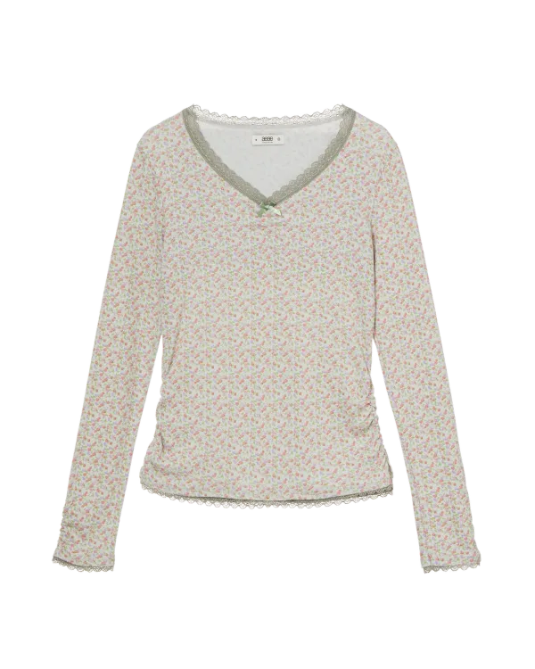 FLOWER V NECK TEE [GREEN]
