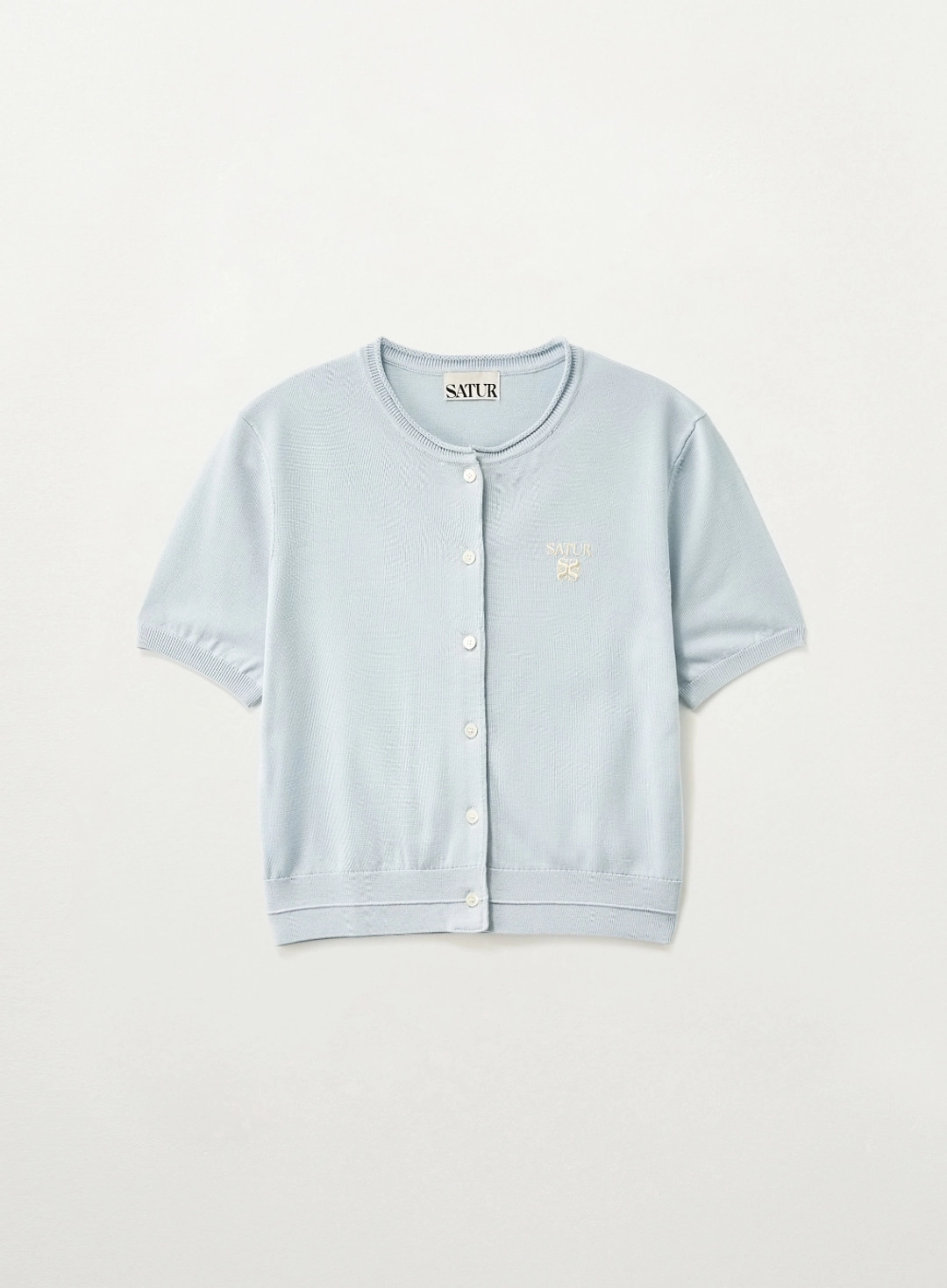 세터 (W) Fine Half Crewneck Cardigan - Sky Blue 상품 이미지 1