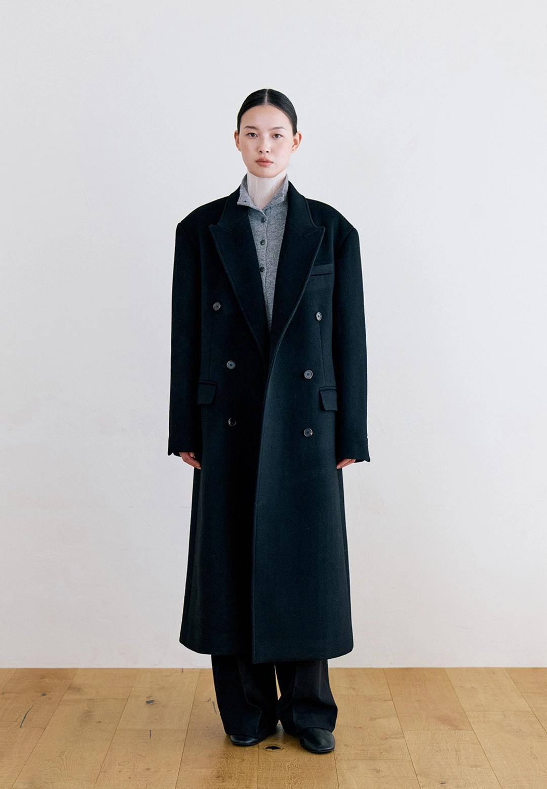 노티아 CASHMERE DOUBLE LONG COAT - BLACK 상품 이미지 2