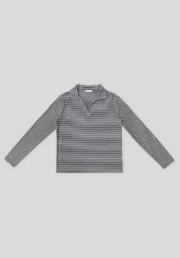 STRIPE COLLAR T-SHIRT_GRAY