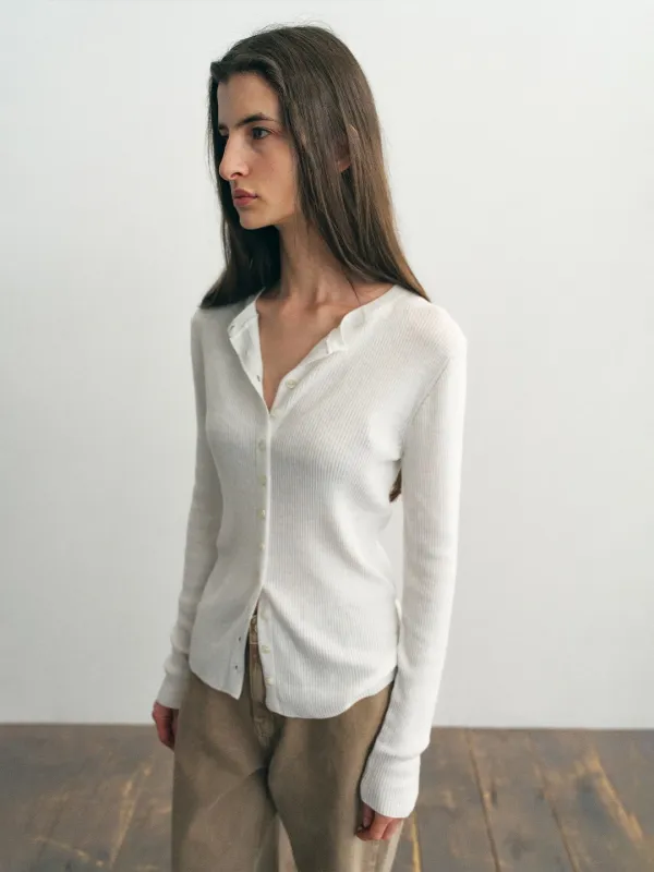 Fine Ribbed Cardigan_Ivory