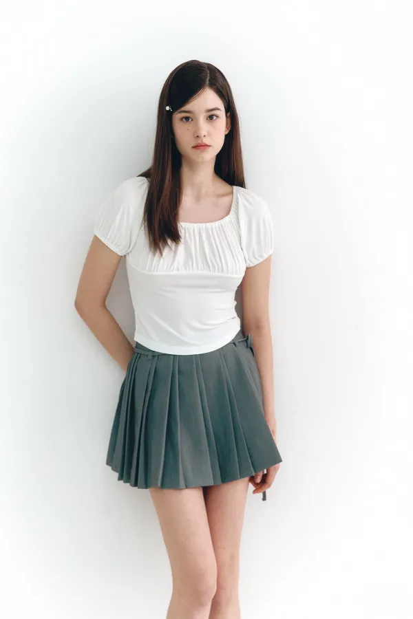 Shirring Square Neck Top Ivory