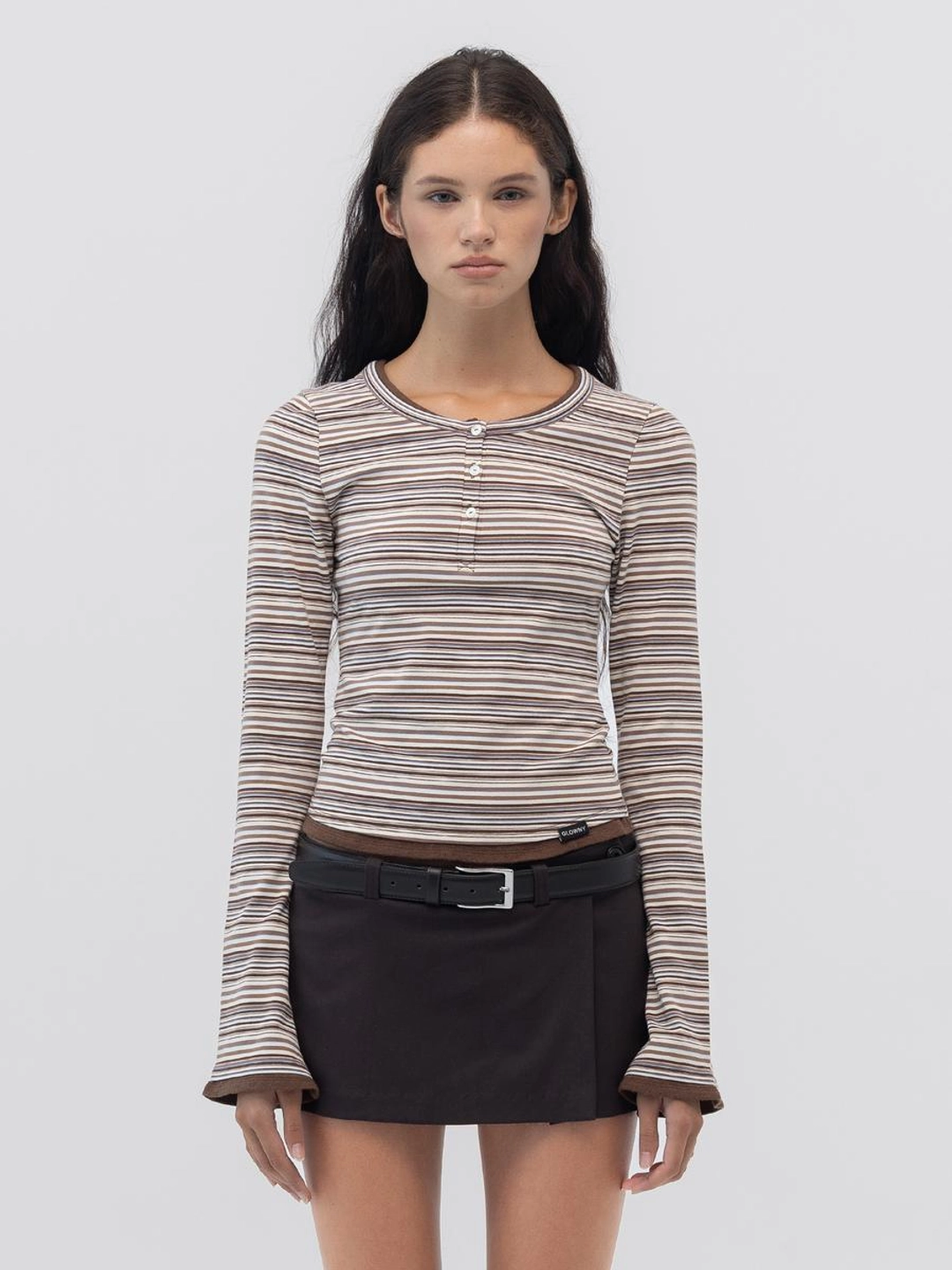 글로니 ROAN LAYERED LONG SLEEVE (BROWN STRIPE) 상품 이미지 1