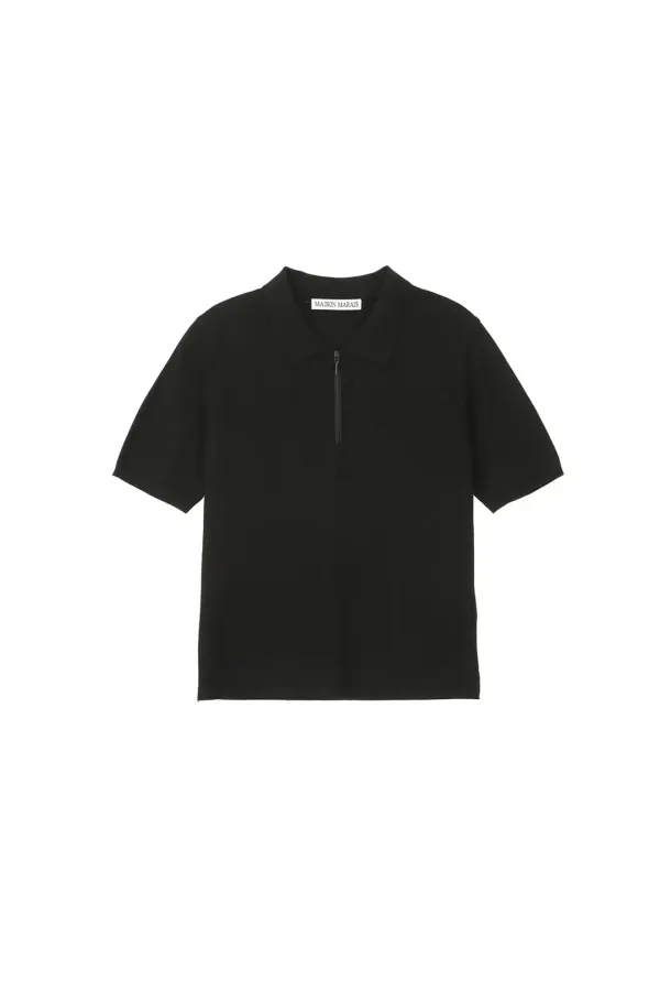 Knit Polo Zip-Up, Black