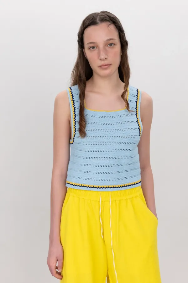 Via Handmade string knit top (Skyblue)