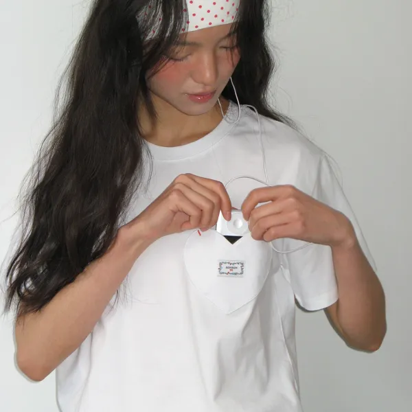HEART POCKET OVER FIT SHORT SLEEVE T SHIRT WHITE