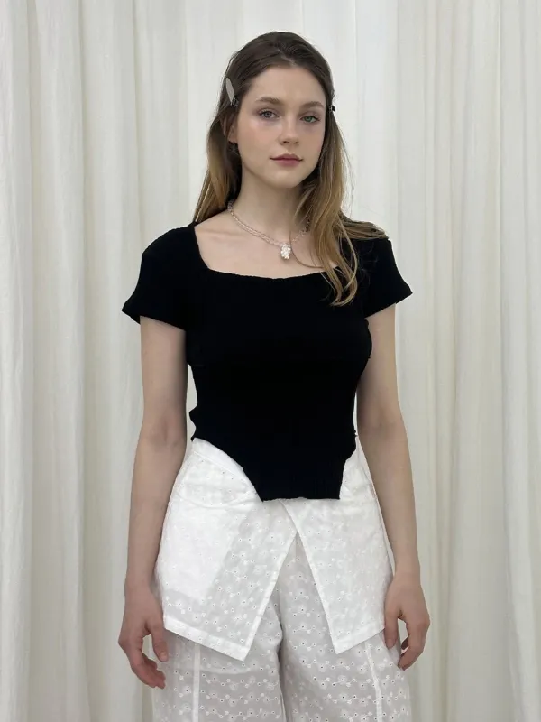 BAGEL SQUARE NECK T-SHIRT / BLACK