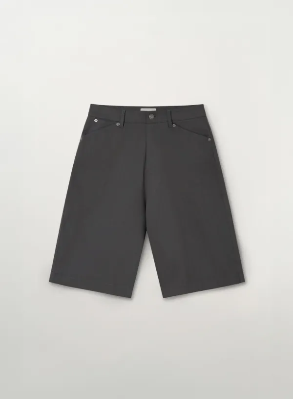 (W) Stitch Cotton Bermuda Pants - Dark Gray
