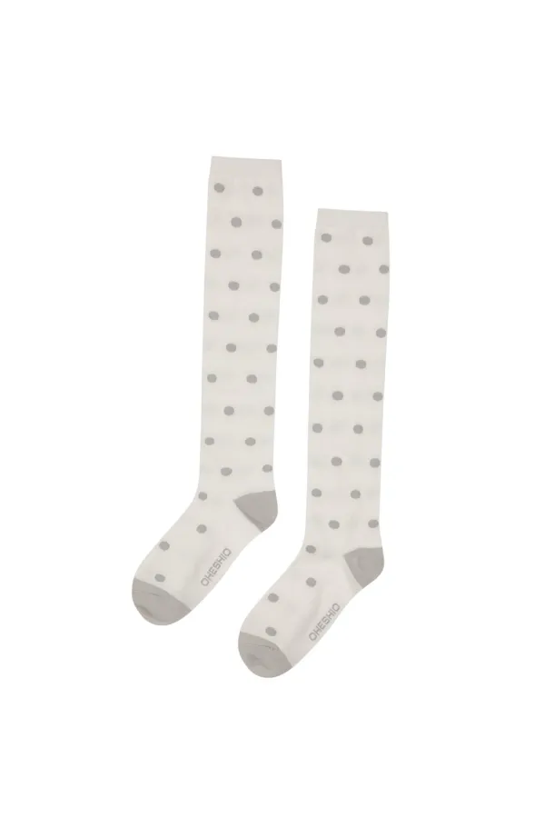 DOT KNEE SOCKS, WHITE