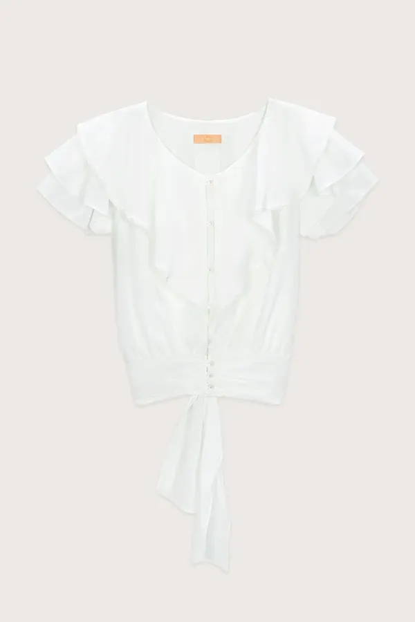 V-Neck Ruffle Blouse (White)