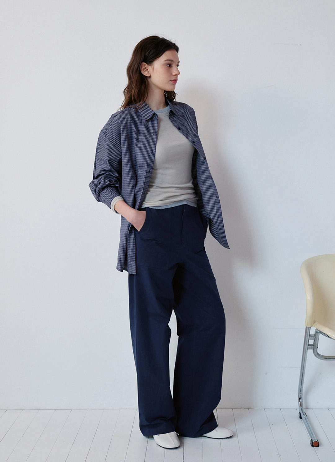 언더스탠딩 WIDE COTTON PANTS (NAVY) 상품 이미지 2