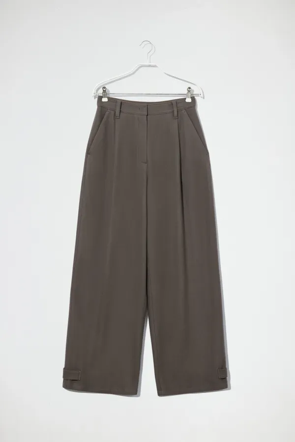 WOOL BLEND ADJUSTABLE HEM PANTS - PALE GREY