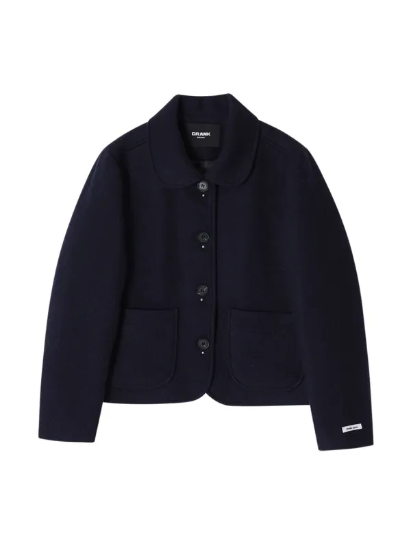 [Last one] STUD WOOL SHORT COAT_NAVY