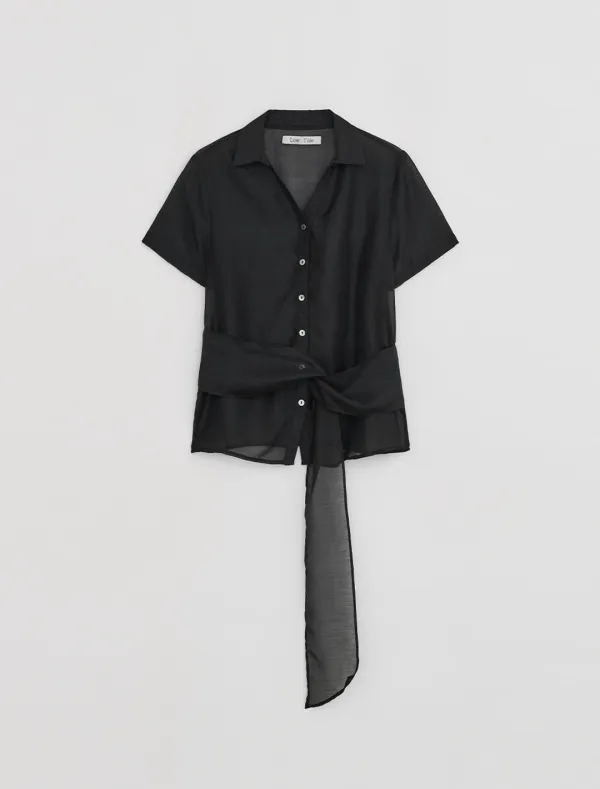 SHEER SCARF TIE SHIRT [BLACK]