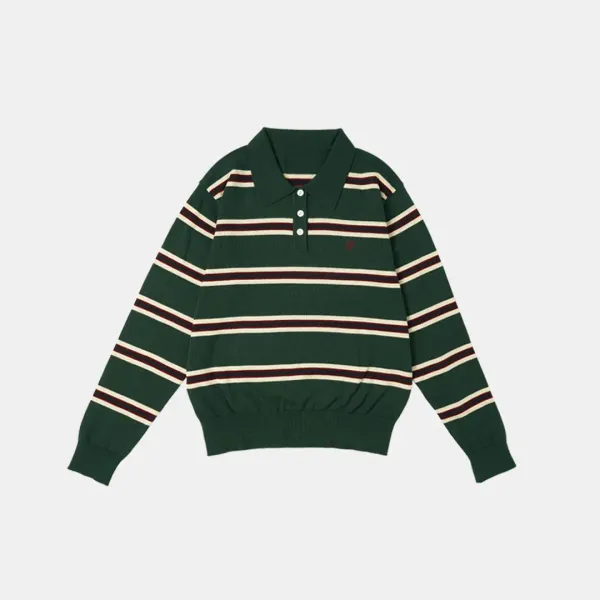 SIKN2136 클래식 스트라이프 카라 니트_Deep green