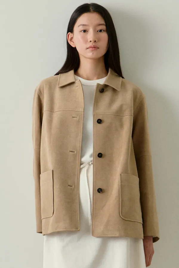 suede single half jacket (sand beige)